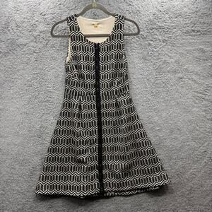 Anthropologie Leifsdottir Small Dress Black White Chevron Pattern Front Full Zip